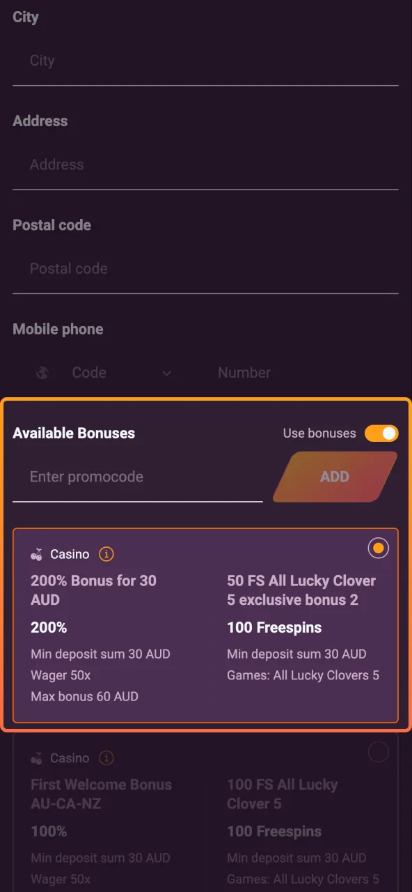 Enter active promo code in Ricky Casino cashier for offers.