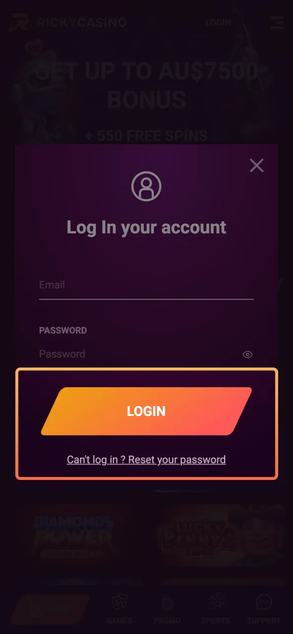 Ricky Casino login requires two‑factor code before sign in.