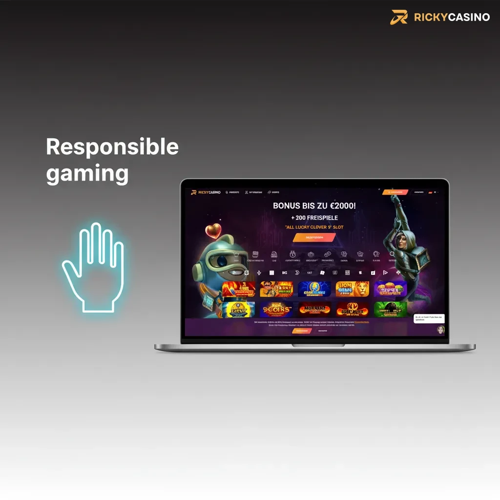 Responsible gaming graphic showing deposit limits, time-outs, spend tracking, and support resources for safe, balanced play.