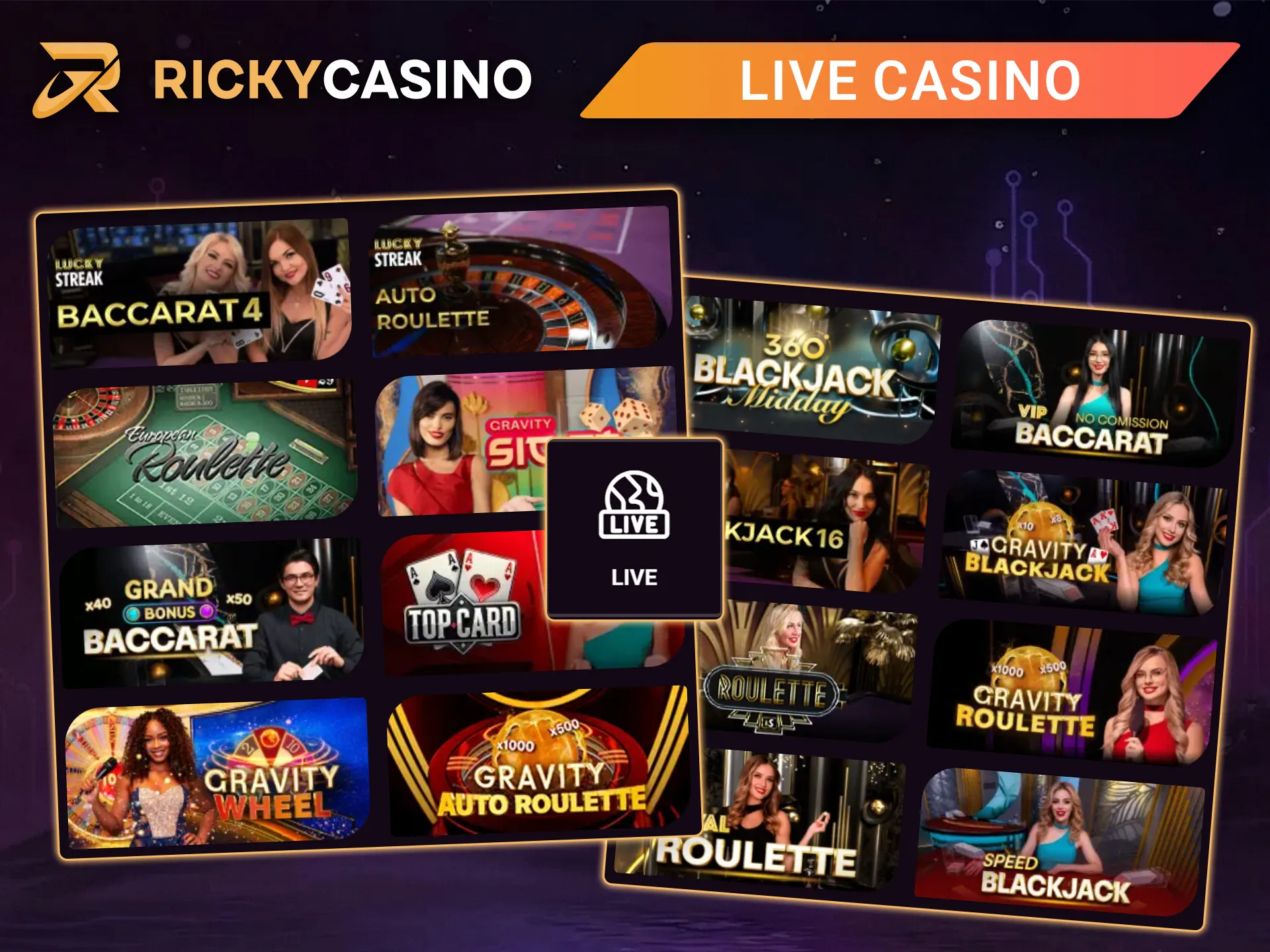 Make a deposit and try the live games at Ricky Casino.
