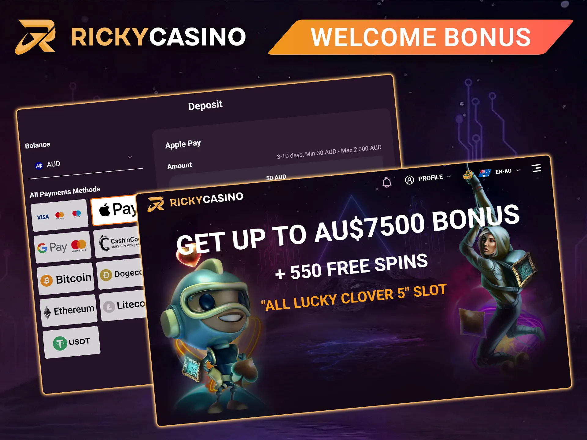 Find out how to claim the welcome package for new players from Australia at Ricky Casino.